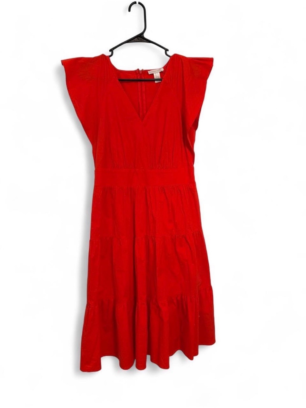London Times Red V-Neck Tiered Midi Dress Size 10